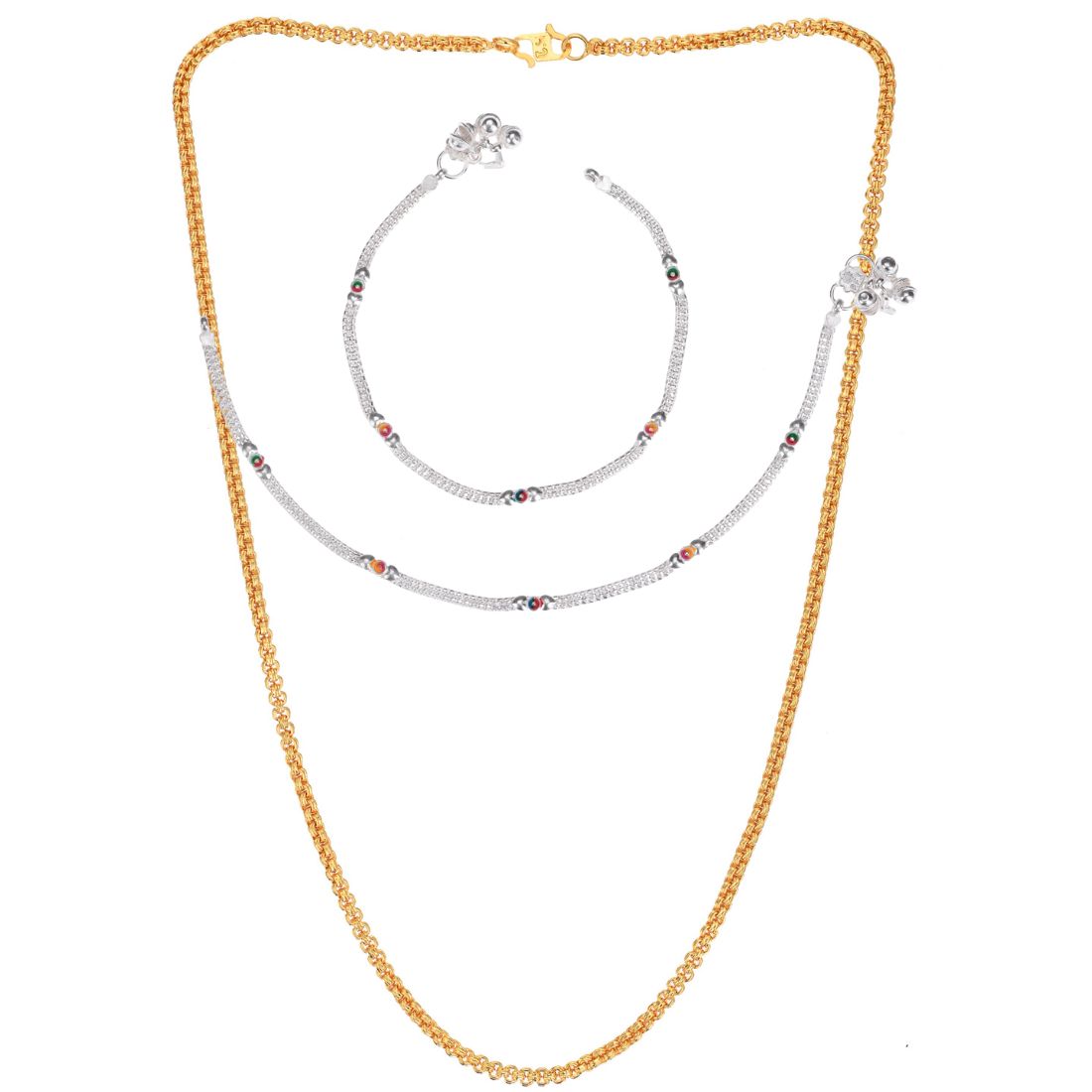Silver Plated Anklets & 22 inch Gold Plated Chain