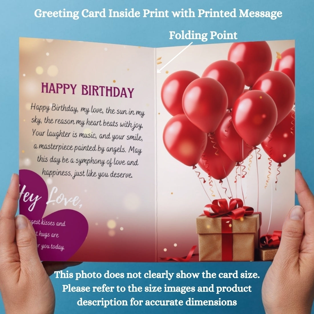Birthday Greeting Card with Photo for Wife Girlfriend | Preprinted Inside Message