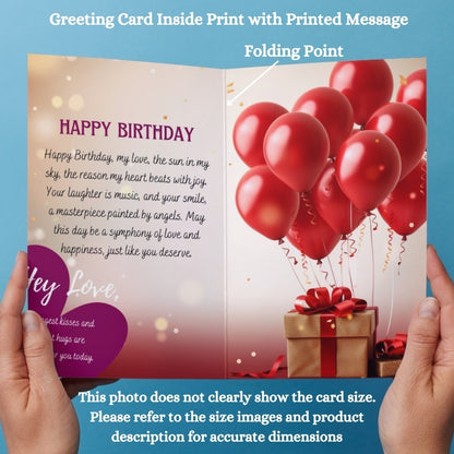 Birthday Greeting Card with Photo for Wife Girlfriend | Preprinted Inside Message