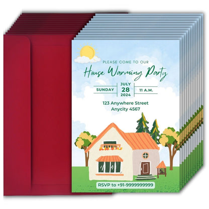 Customized Housewarming Invitation Cards, Pack of 12 Personalized 5.8x8.3 Inch with Premium Red Envelopes