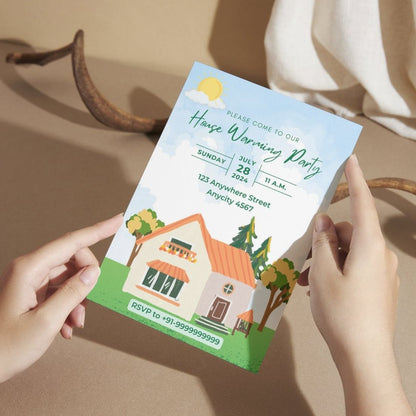 Customized Housewarming Invitation Cards, Pack of 12 Personalized 5.8x8.3 Inch with Premium Red Envelopes