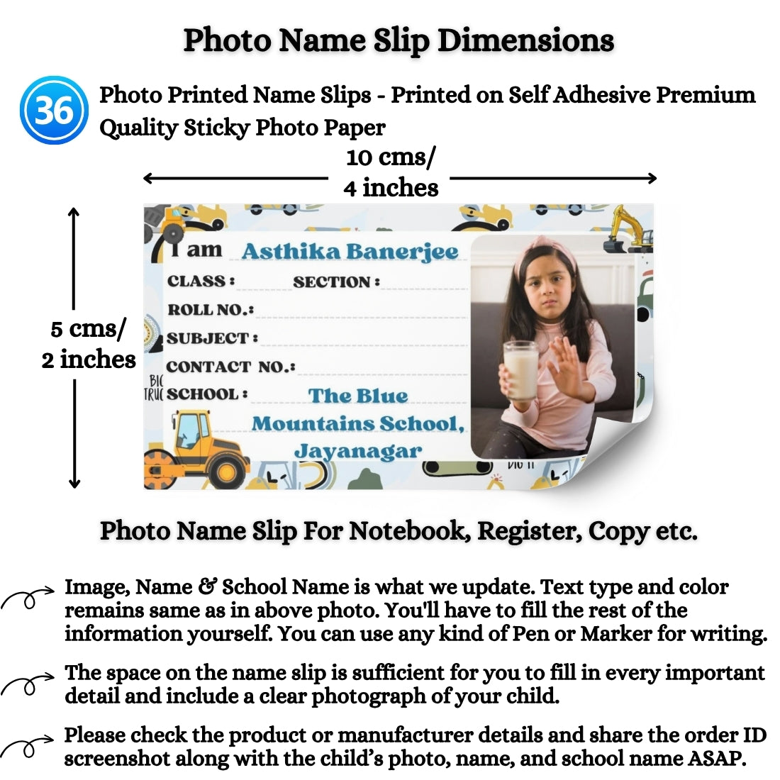 Kids Photo Name Slips Pack of 36