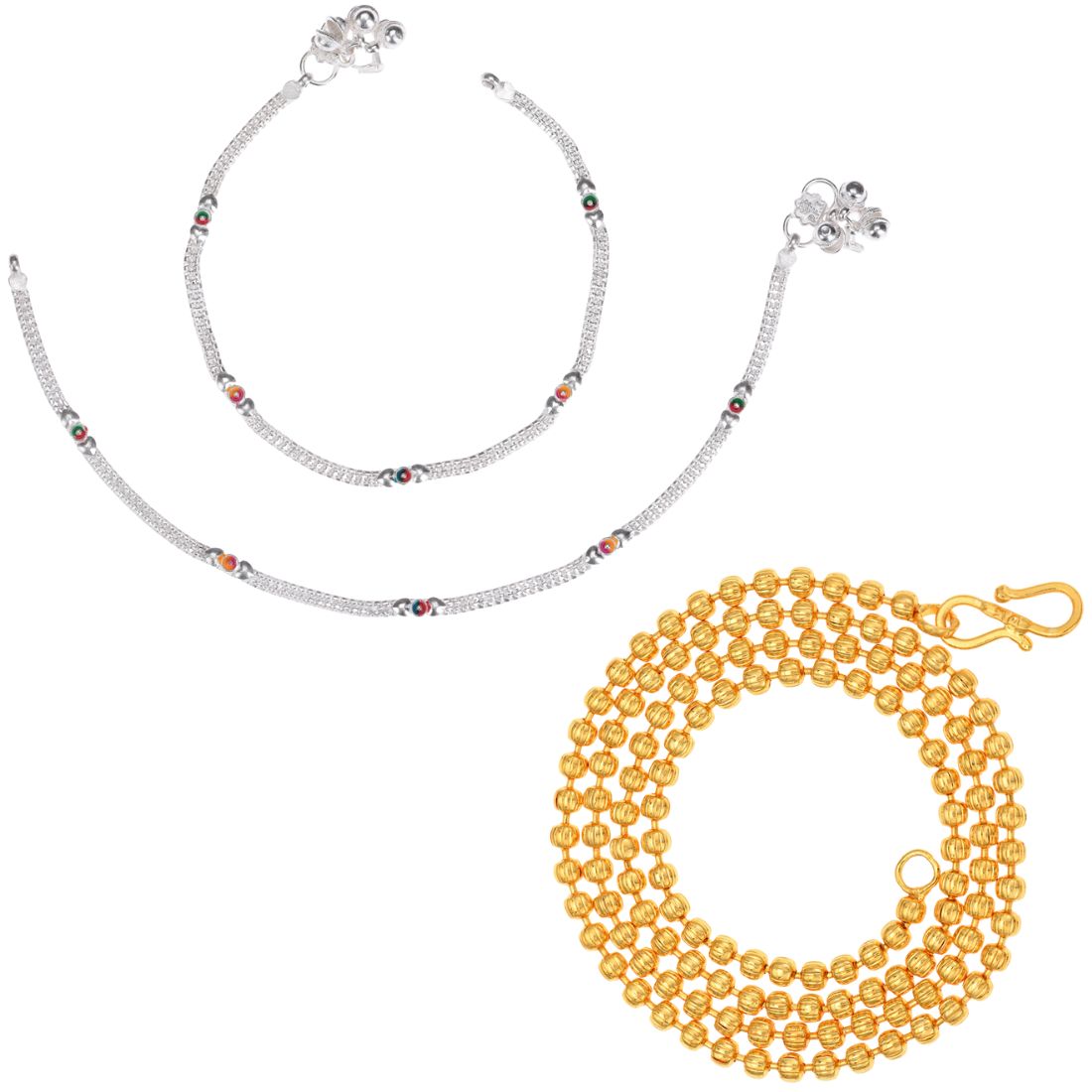 Silver Plated Anklets & 22 inch Gold Plated Chain