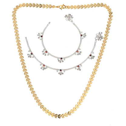 Silver Plated Anklets & 22 inch Gold Plated Chain