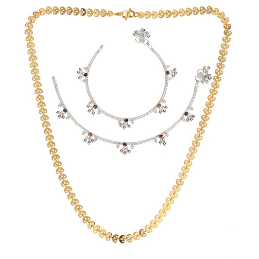 Silver Plated Anklets & 22 inch Gold Plated Chain