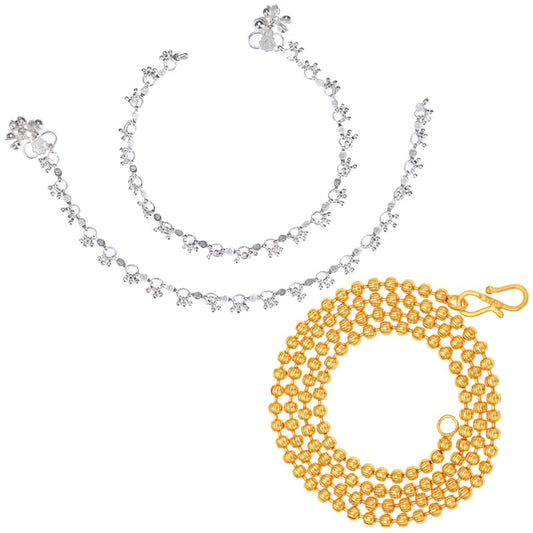 Silver Plated Anklets & 22 inch Gold Plated Chain