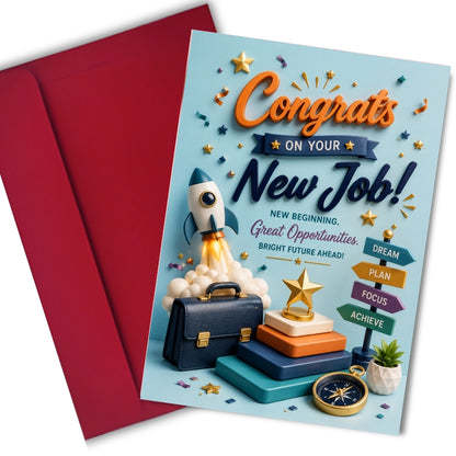 Congratulations on New Job Card — Printed Greeting Card, Multiple Sizes, Thick Photo Paper, Motivational Design