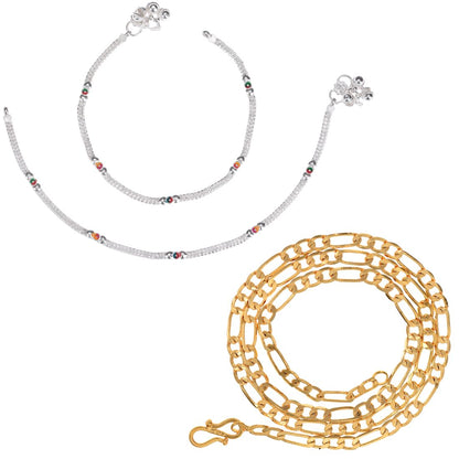 Silver Plated Anklets & 22 inch Gold Plated Chain