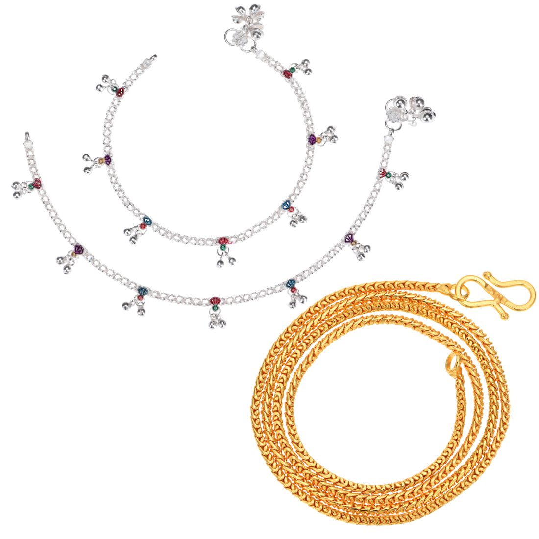 Silver Plated Anklets & 22 inch Gold Plated Chain
