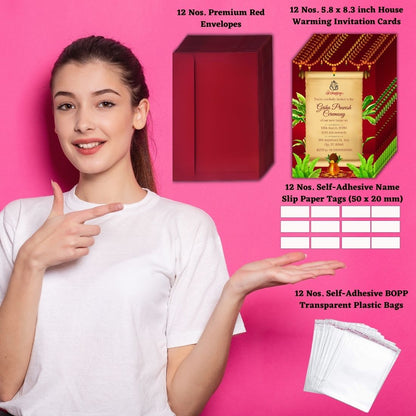 Customized Housewarming Invitation Cards, Pack of 12 Personalized 5.8x8.3 Inch with Premium Red Envelopes