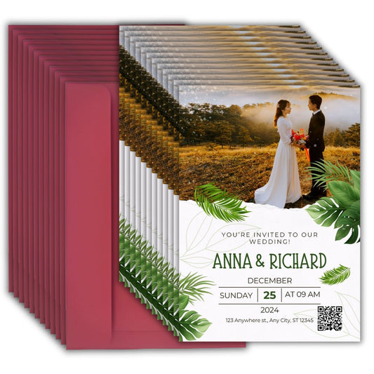 Custom Wedding Invitation Card with Couple Photo | Pack of 12 | One side Printed | Envelopes Included