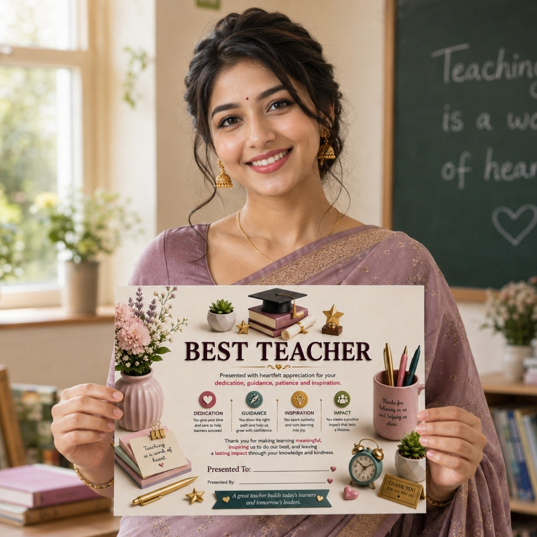 Best Teacher Certificate – A4 Teacher Appreciation Award Certificate for Teachers | Premium Printed Thank You Gift