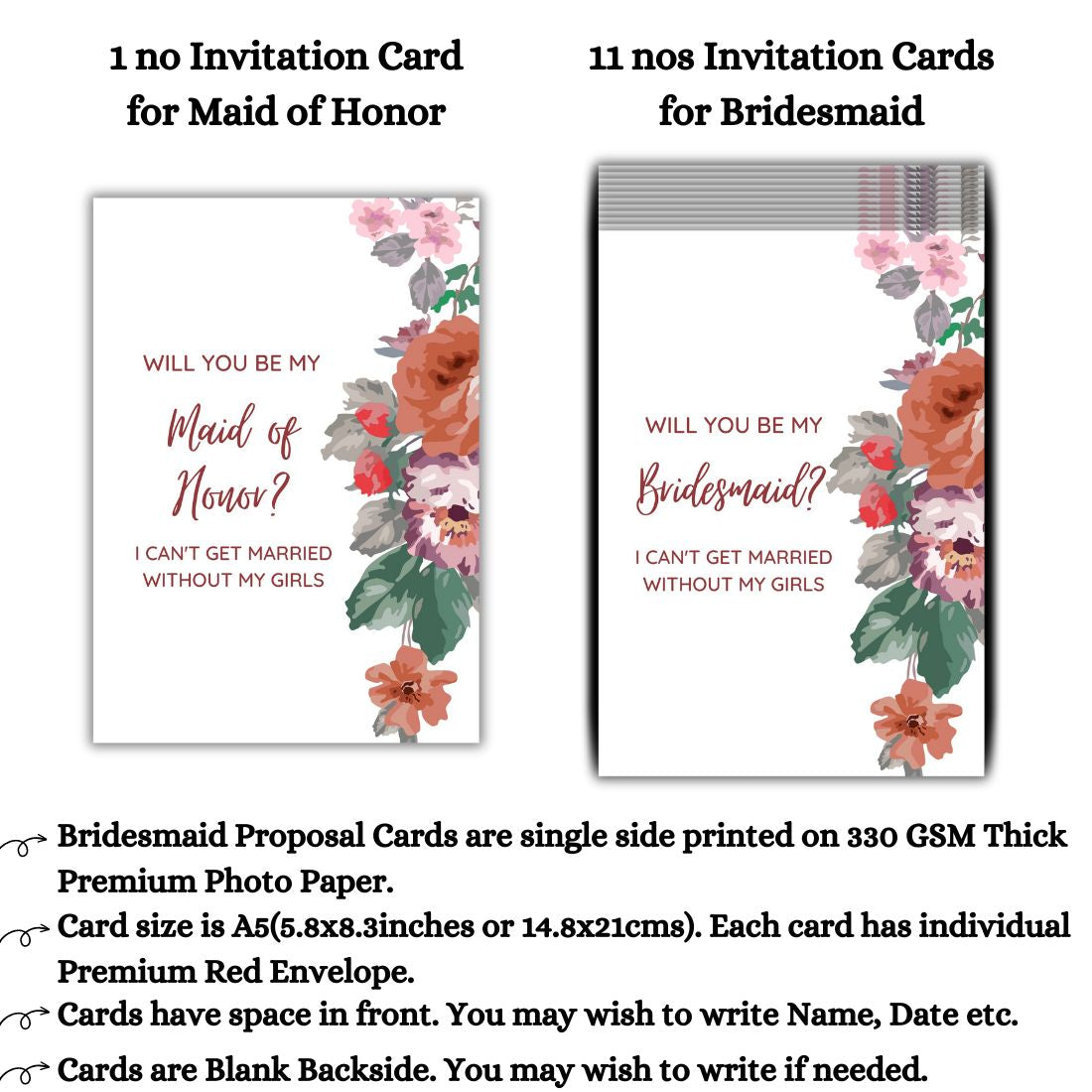 Bridesmaid Proposal Invitation Cards 5.8x8.3inch | Wedding Invite