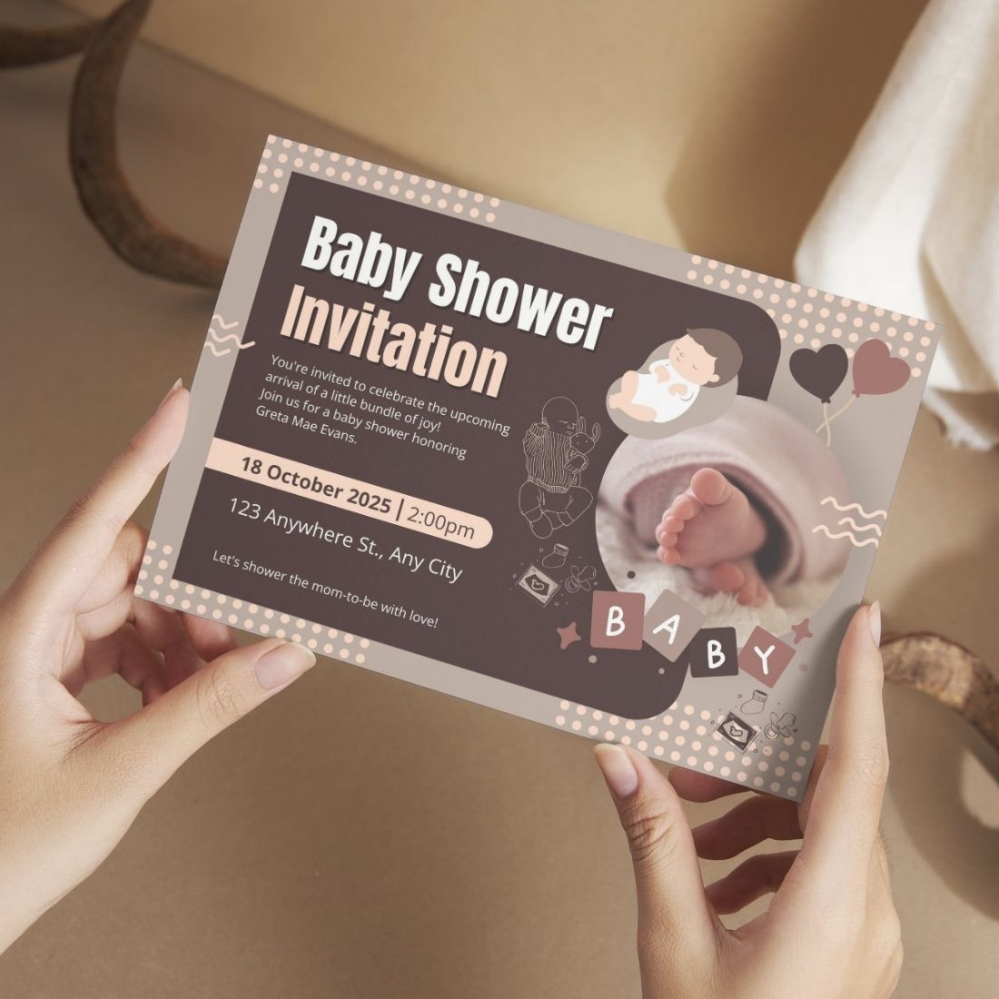 Customised Baby Shower Ceremony Invitation Cards Pack of 12 with Envelopes