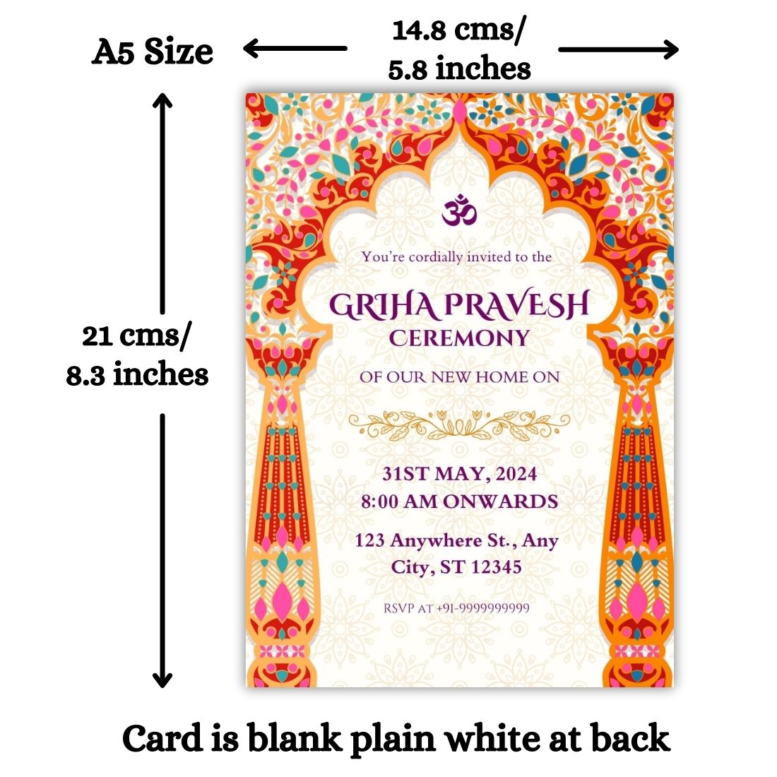 Customized Housewarming Invitation Cards, Pack of 12 Personalized 5.8x8.3 Inch with Premium Red Envelopes