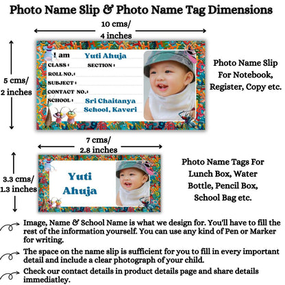 Kids Photo Name Slips & Tags | Pack of 63 | 36 Name Slips & 27 Tags