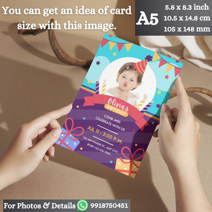Custom Birthday Invitation Card for Kids with Envelopes | Pack of 12 | One side Printed