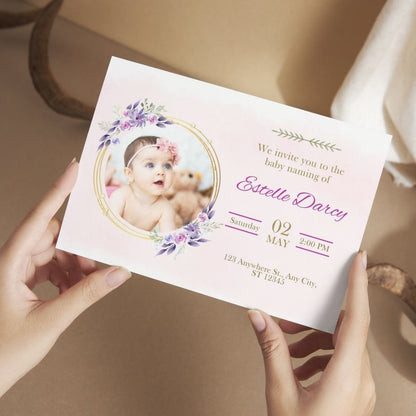 Customised Baby Naming Ceremony Photo Invitation Cards Pack of 12 with Envelopes