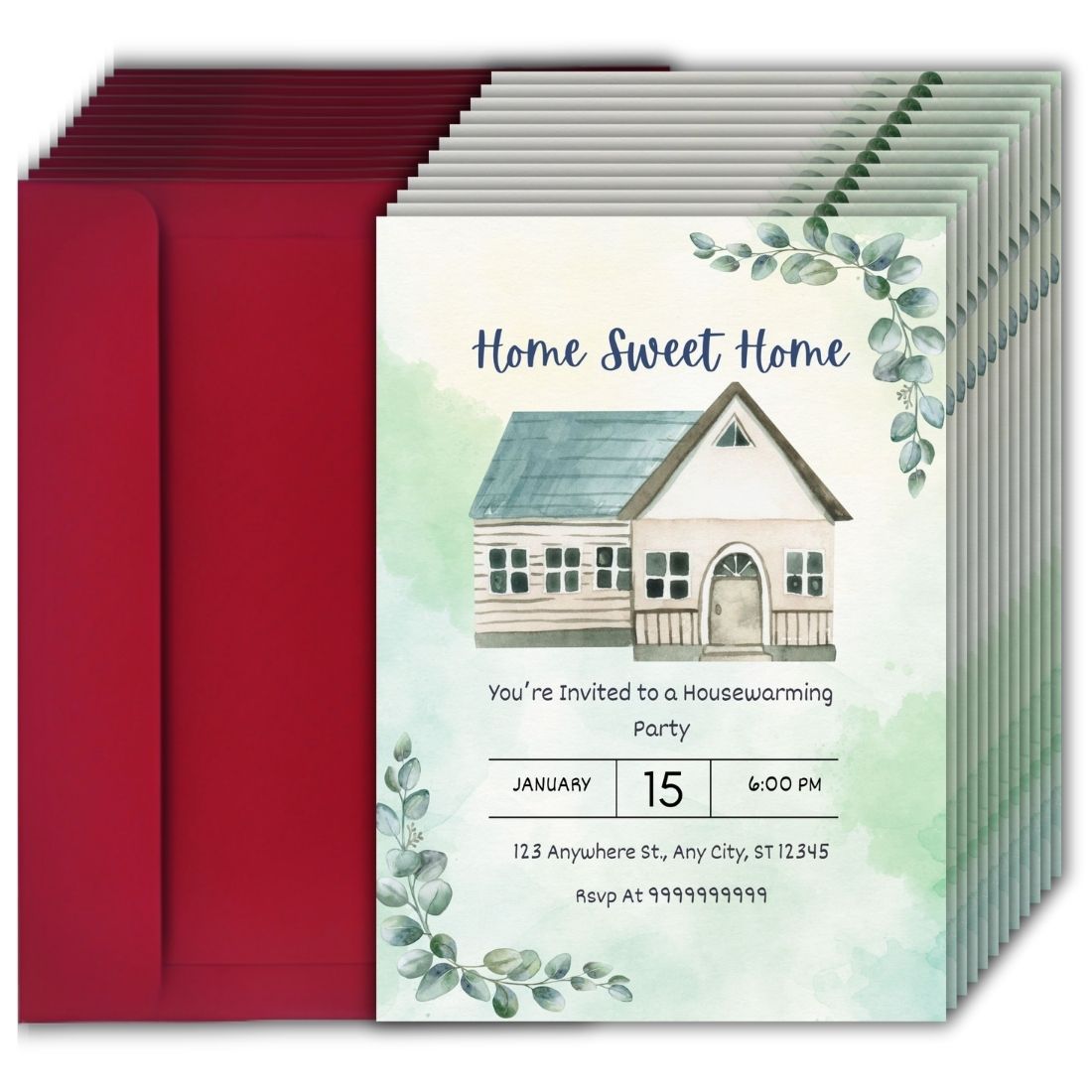 Customized Housewarming Invitation Cards, Pack of 12 Personalized 5.8x8.3 Inch with Premium Red Envelopes