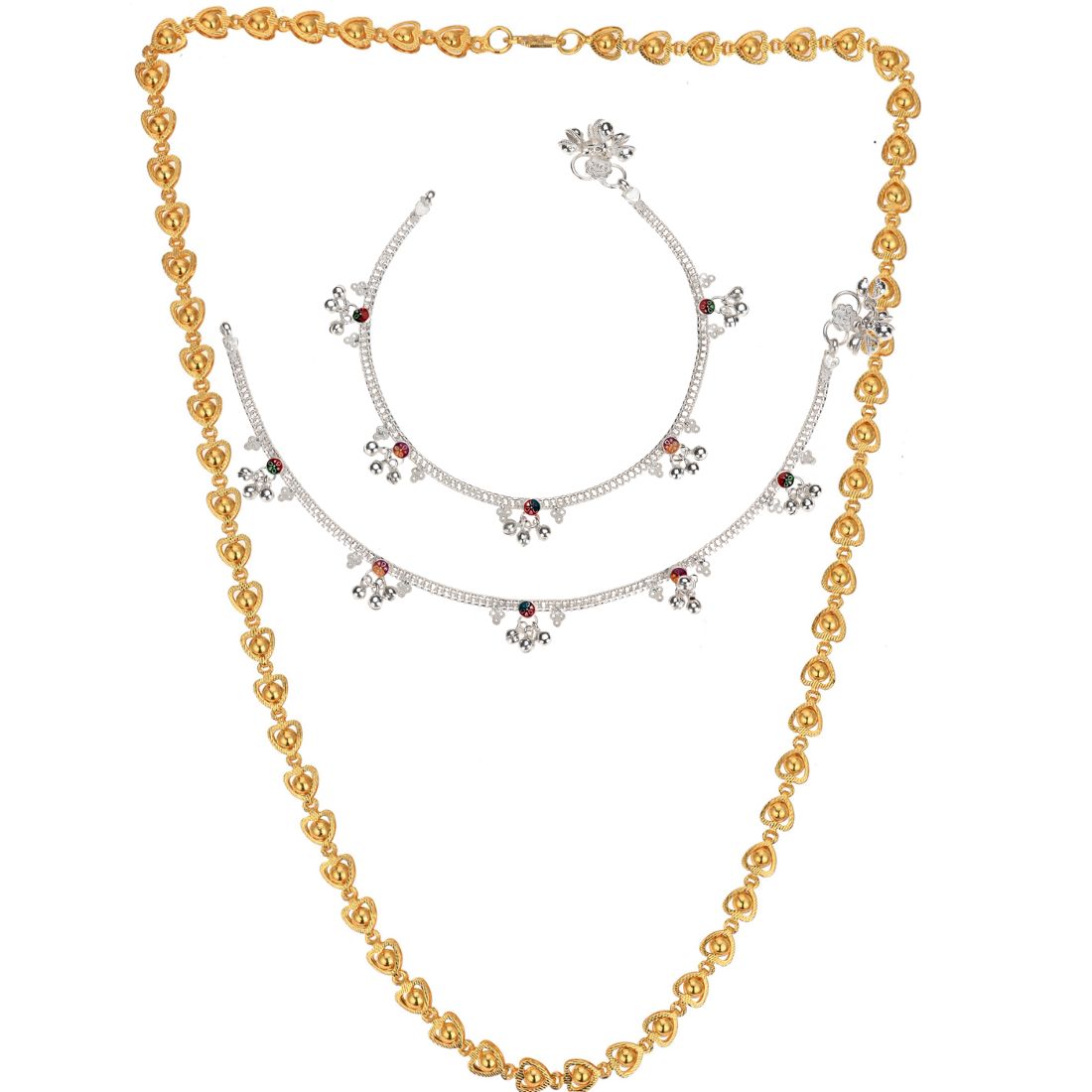 Silver Plated Anklets & 22 inch Gold Plated Chain