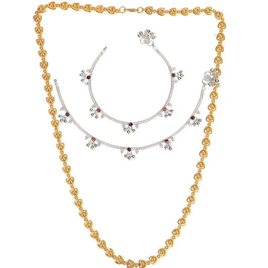 Silver Plated Anklets & 22 inch Gold Plated Chain