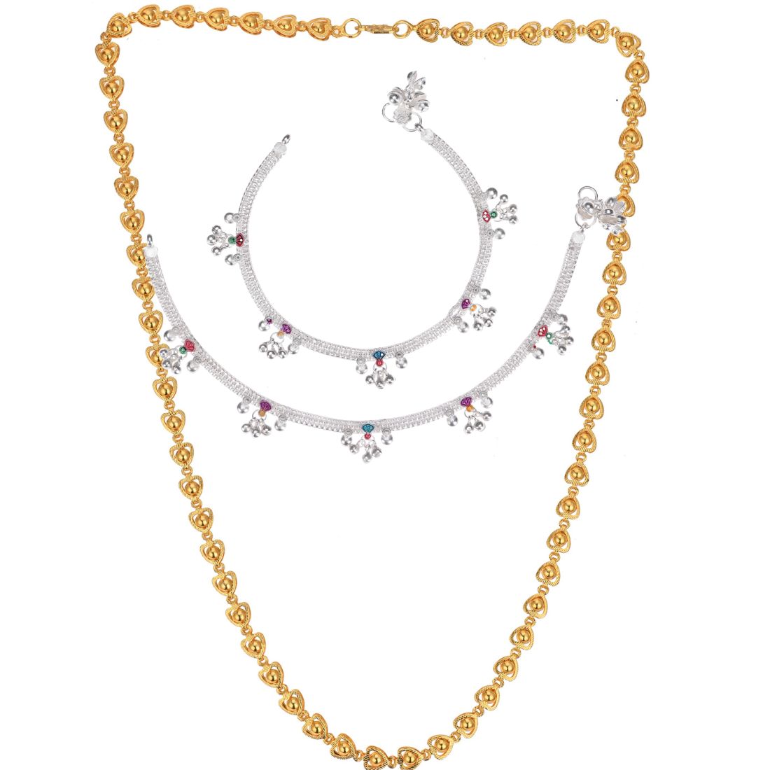 Silver Plated Anklets & 22 inch Gold Plated Chain