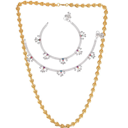 Silver Plated Anklets & 22 inch Gold Plated Chain
