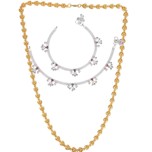 Silver Plated Anklets & 22 inch Gold Plated Chain