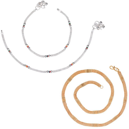 Silver Plated Anklets & 22 inch Gold Plated Chain