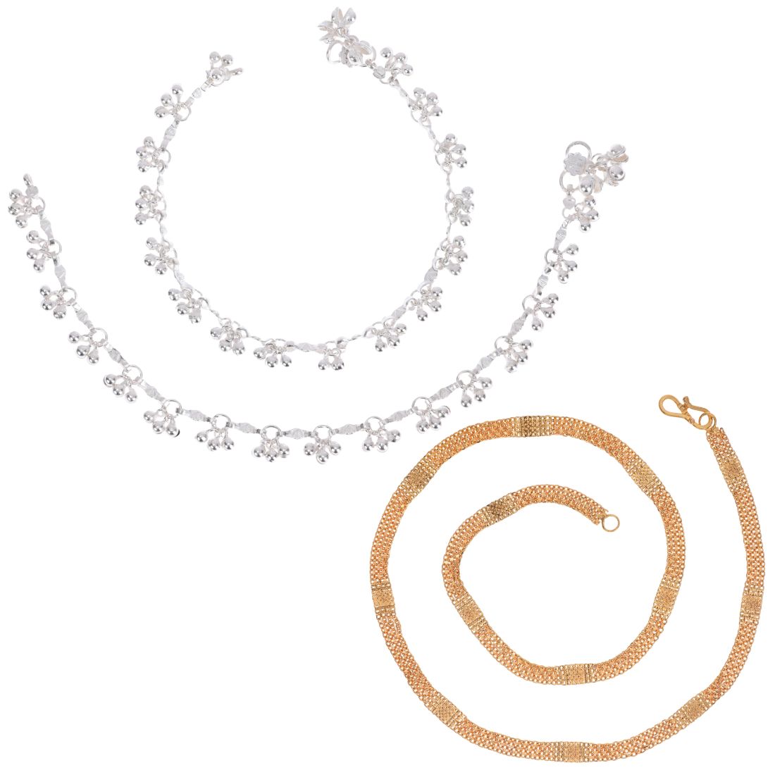 Silver Plated Anklets & 22 inch Gold Plated Chain