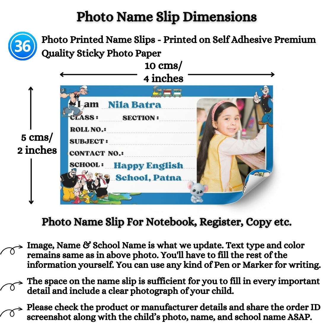 Kids Photo Name Slips Pack of 36