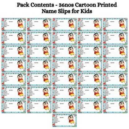 Kids Name Slips Cartoon Printed - Pack of 36 - Self Fill in