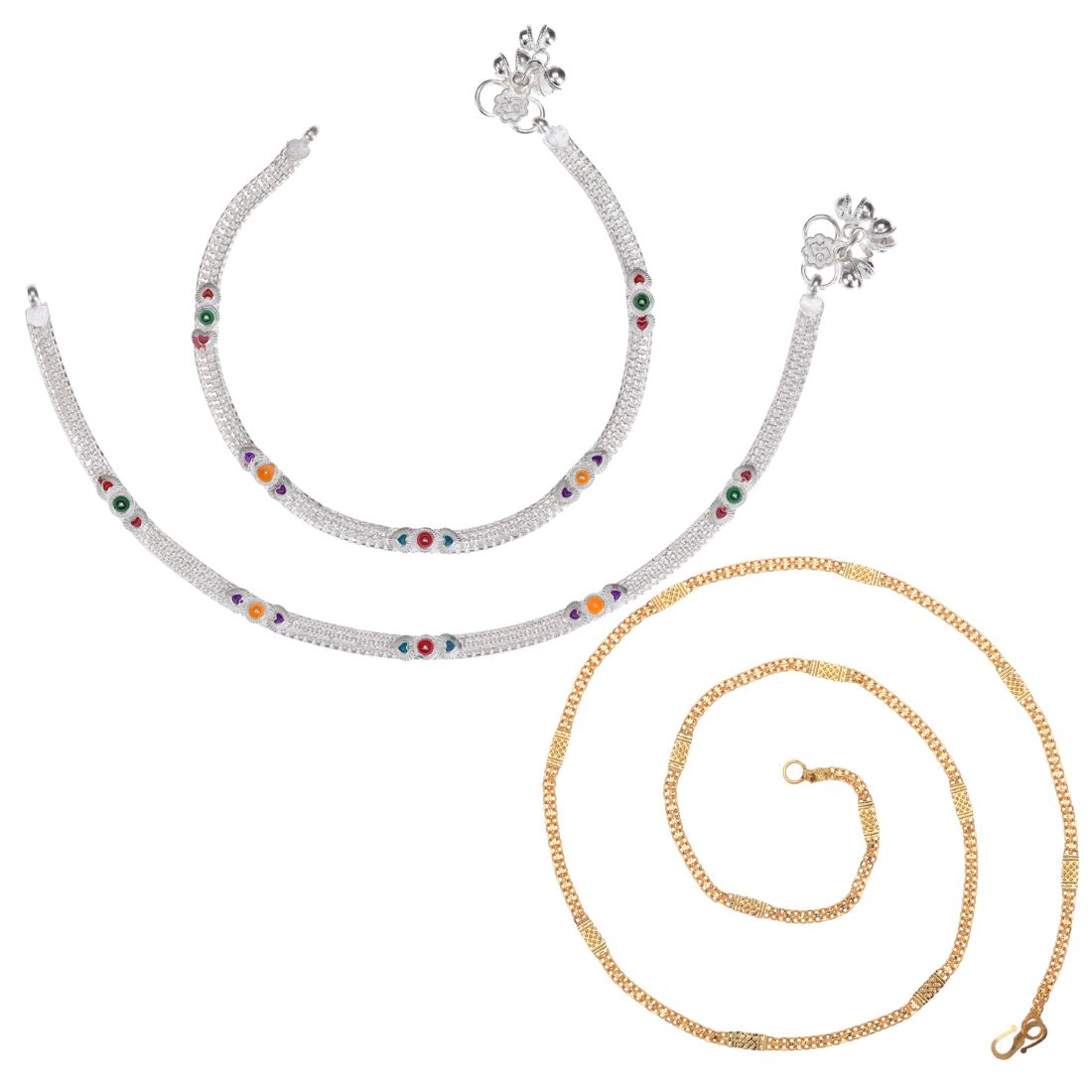 Silver Plated Anklets & 22 inch Gold Plated Chain