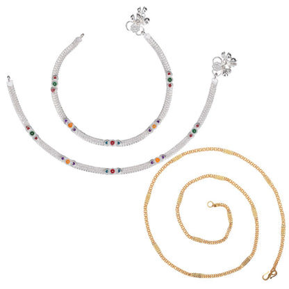 Silver Plated Anklets & 22 inch Gold Plated Chain