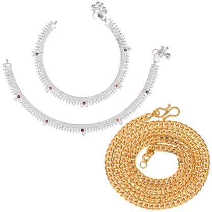 Silver Plated Anklets & 22 inch Gold Plated Chain