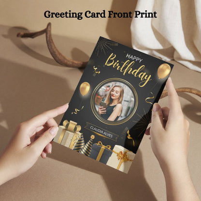 Photo Birthday Greeting Card with Inside Custom Text