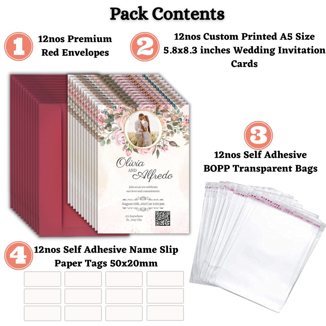 Custom Wedding Invitation Card with Couple Photo | Pack of 12 | One side Printed | Envelopes Included
