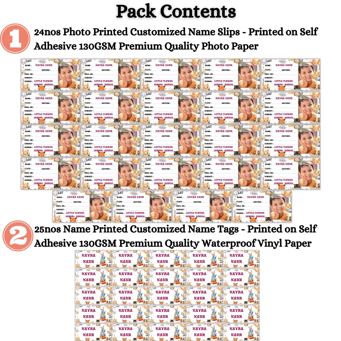 Kids Photo Name Slips & Tags | Pack of 49 | 24 Name Slips & 25 Tags