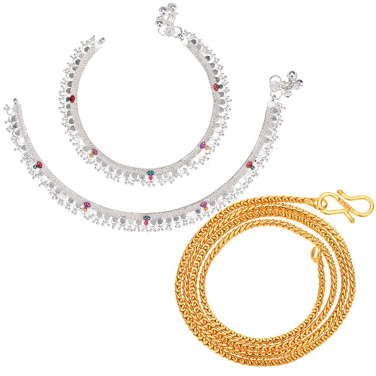Silver Plated Anklets & 22 inch Gold Plated Chain