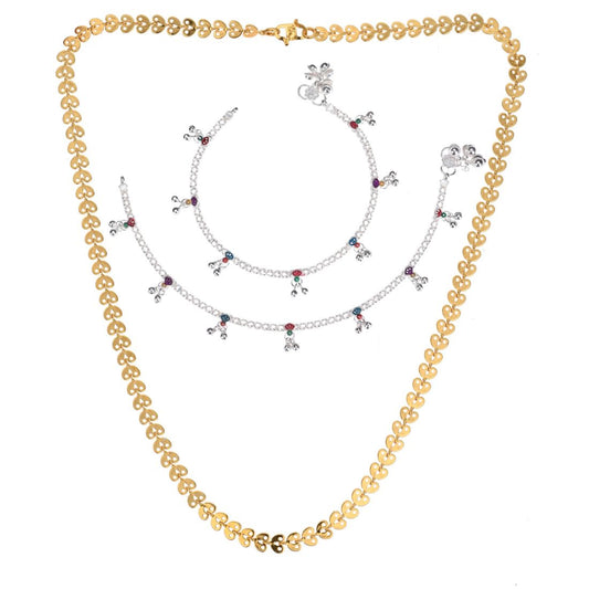 Silver Plated Anklets & 22 inch Gold Plated Chain