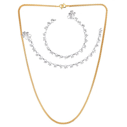 Silver Plated Anklets & 22 inch Gold Plated Chain