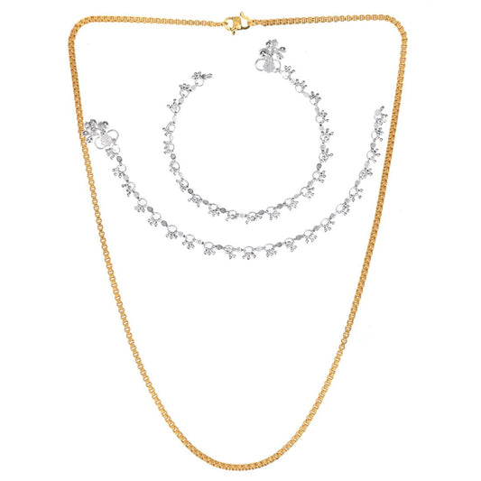 Silver Plated Anklets & 22 inch Gold Plated Chain