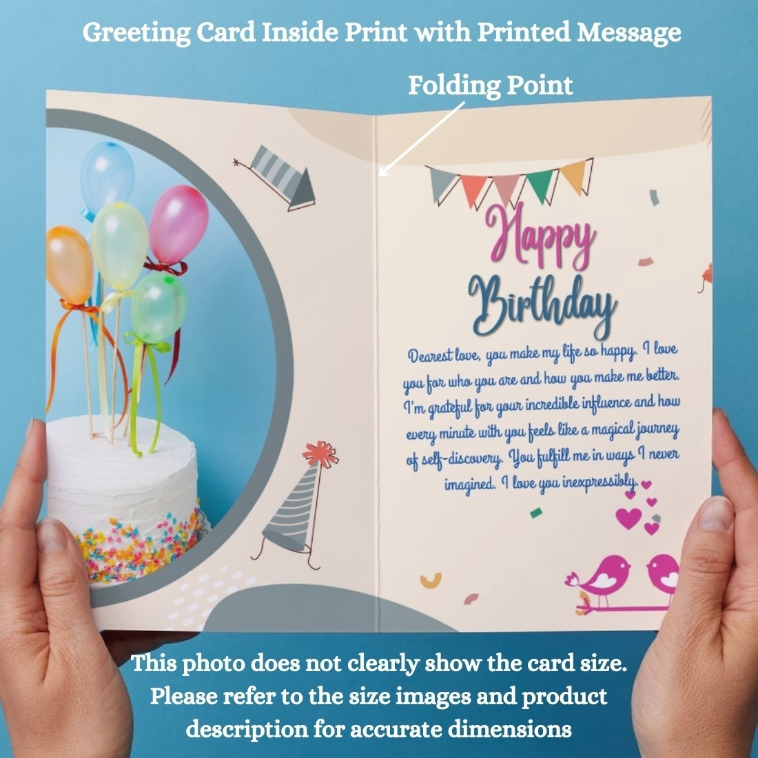 Birthday Greeting Card with Photo for Wife Girlfriend | Preprinted Inside Message