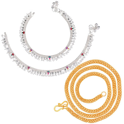 Silver Plated Anklets & 22 inch Gold Plated Chain