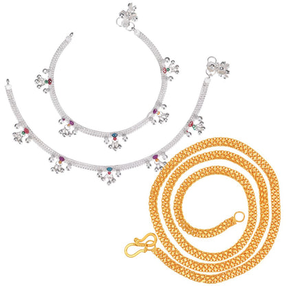 Silver Plated Anklets & 22 inch Gold Plated Chain