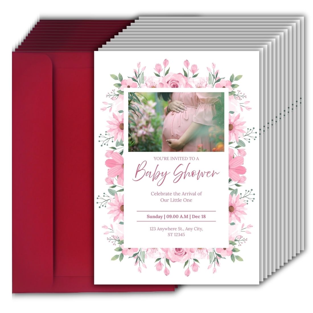 Customised Baby Shower Ceremony Photo Invitation Cards Pack of 12 with Envelopes