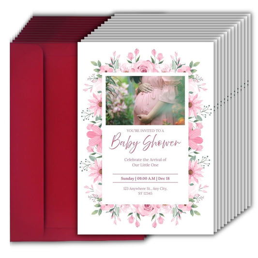 Customised Baby Shower Ceremony Photo Invitation Cards Pack of 12 with Envelopes
