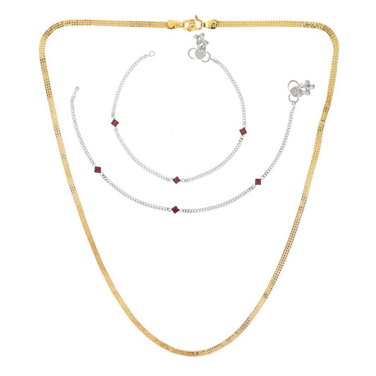 Silver Plated Anklets & 22 inch Gold Plated Chain