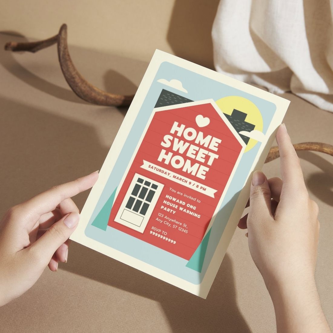 Customized Housewarming Invitation Cards, Pack of 12 Personalized 5.8x8.3 Inch with Premium Red Envelopes