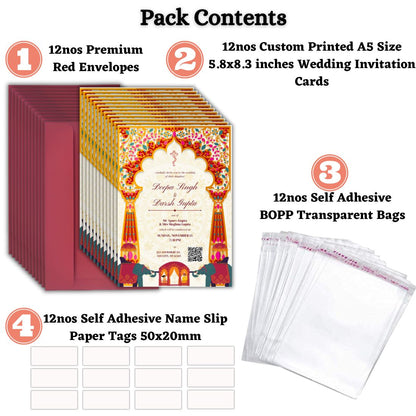 Custom Wedding Invitation Cards with Envelopes | Pack of 12 | One side Printed